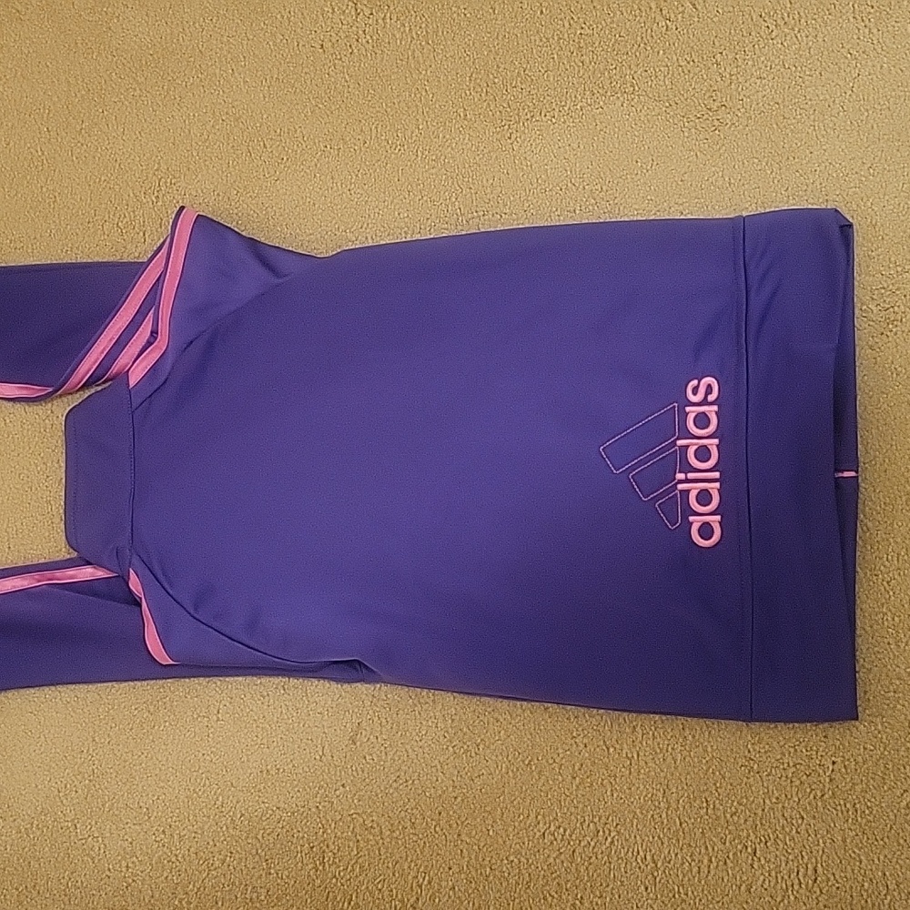 Kids purple adidas jacket with pink stripes. - Picture 7 of 7